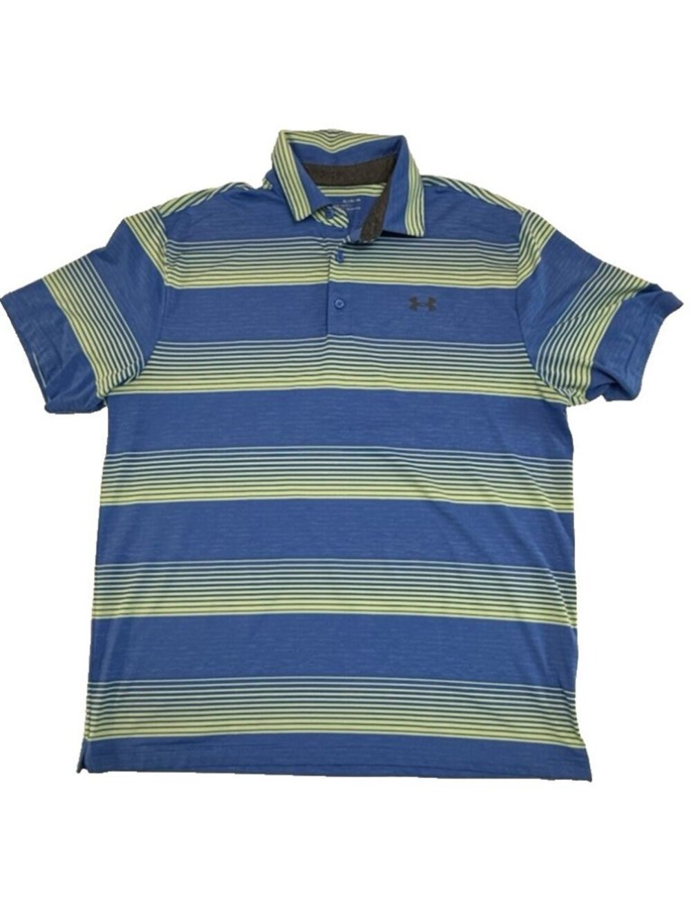 Under Armour HeatGear Polo Shirt Mens XL Blue Green Striped Loose Golf Golf